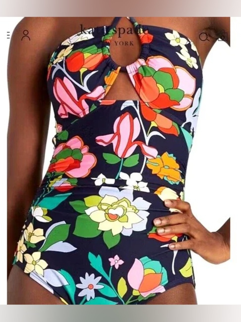Kate Spade Swimsuit Flower Bed Bandeau Retired Print One Piece M/L Keyhole